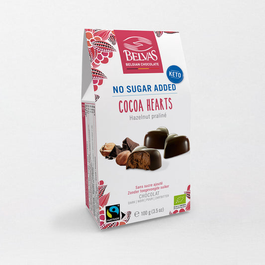 Belvas Low Sugar Dark Chocolate Ganache Hearts 100g