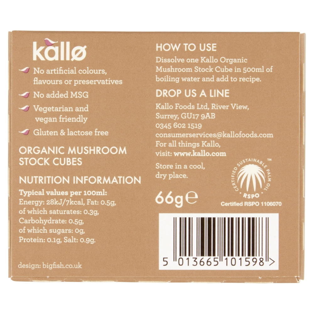 Kallo Organic Mushroom Stock Cubes 66g