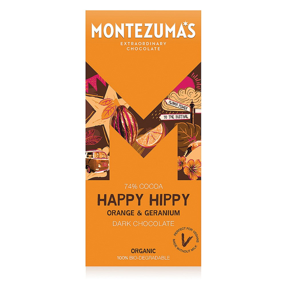 Montezuma's Dark with Orange and Geranium Bar 90g