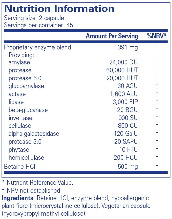 Pure Encapsulations Digestive Enzymes Ultra with Betaine HCl 90 caps