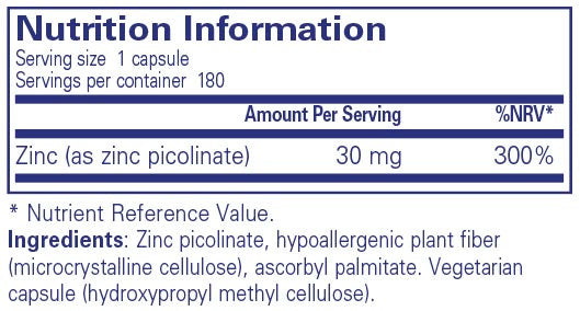 Pure Encapsulations Zinc 30 180 caps