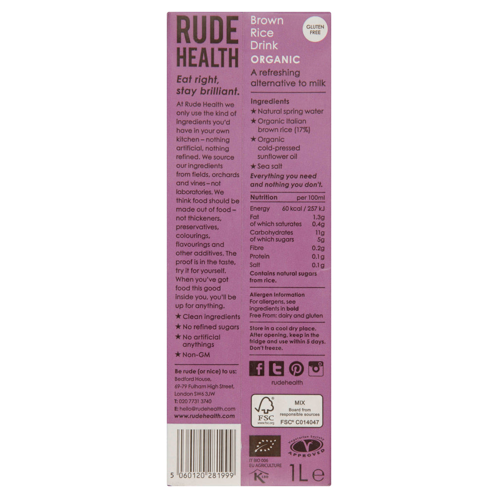 Rude Health Brown Rice Drink 1L