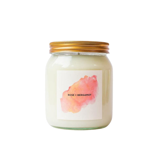 Self Care Co. Glass Jar Rose + Bergamot Soy Aromatherapy Candle 300g